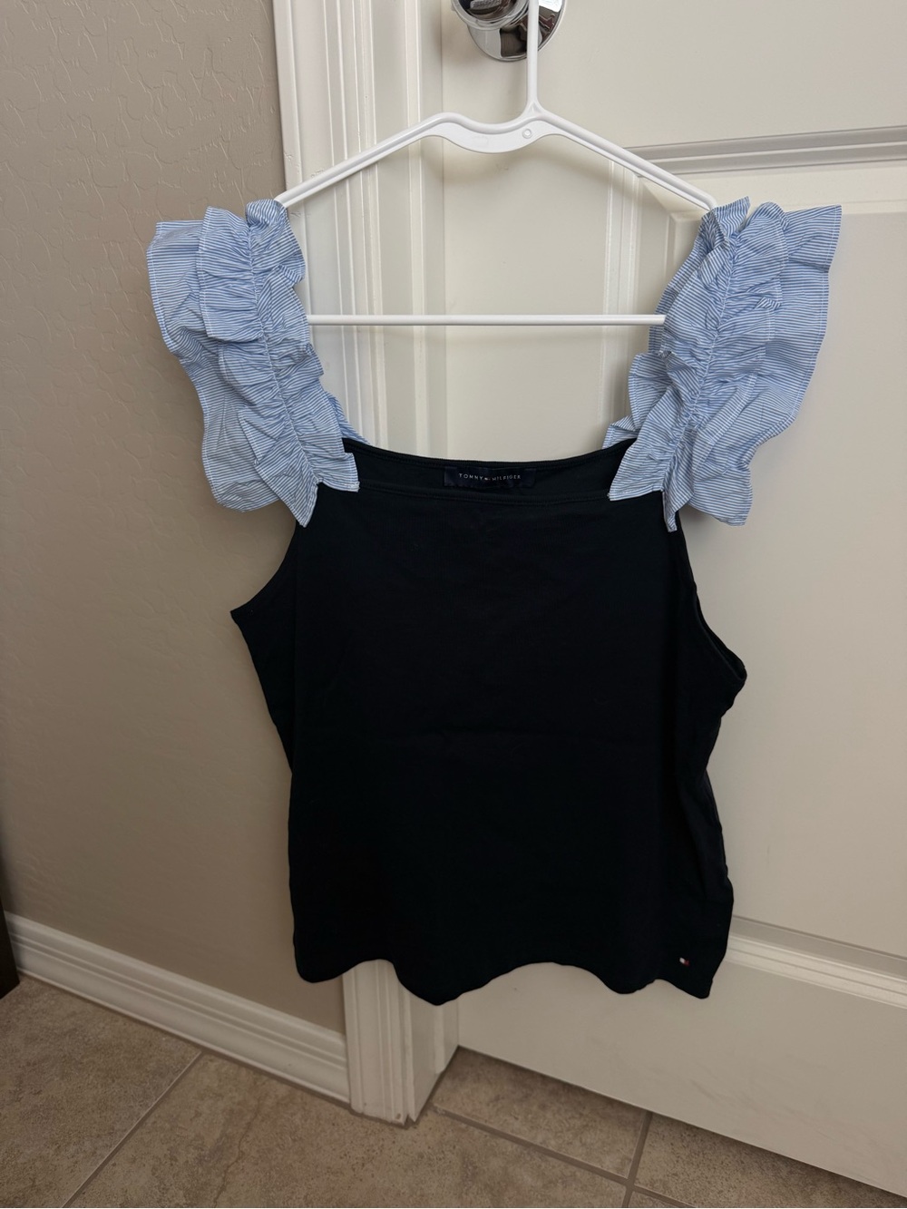Tommy Hilfiger Black Tank with Light Blue Ruffle Straps